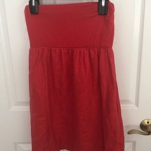 Red strapless dress with linen bottom